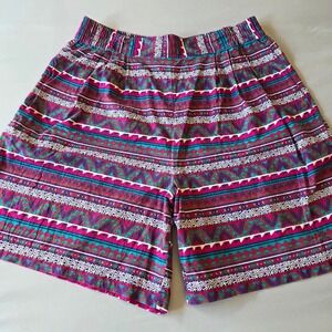 Karen Scott Shorts Size 14 Vinyage Artistic Aztec Tribal Print Elastic‎ Waist